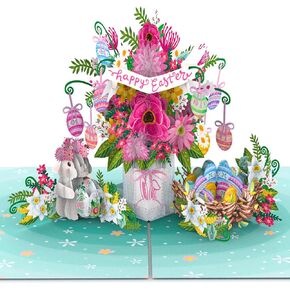 HEARTAGS- Happy Easter Pop Up Card, 6x8 in Pop Up Easter Card For Kids, Adults, Family with Envelope, Funny Rabbit Flower Popup