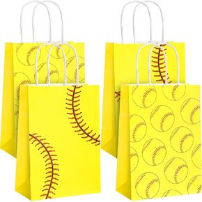 16 Pcs Softball Party Treat Bags,Softball Gift Bags,Softball Goodie Favor Treat Bags,Softball Treat Candy Bags with Handle,Softball Present Bags for Sport Softball Birthday Party Decorations Supplies