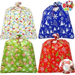 JOYIN 8 PCs Christmas Jumbo Big Gift Bags Heavy Duty 36" x 44" with Gift Tags for Large Gifts, Christmas Season, Gift Giving, Holiday Presents or Decorations