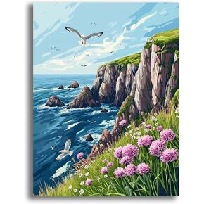 Yomiie 5D Seagull Diamond Painting Kits for Adults, Paint with Diamonds Art Coastal Landscapes DIY Full Round Drill Kits, Embroidery Rhinestone Diamond Crystal Craft Canvas Home Wall Decor 30x40 cm