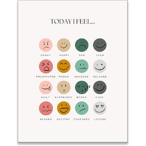 Children's Feelings Chart Canvas Wall Art Emotions Poster Mental Health Posters Calm Down Corner Classroom Decorations for Preschool Teachers Classroom 12x16in Unframed