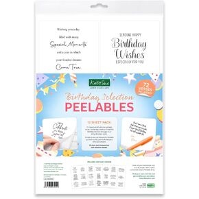 Katy Sue Birthday Selection Peelables Stickers for Card Making. 72 Peelable Verses & Sentiments/Peel Offs from Katy Sue Designs Card Making Supplies. Each Peel-Off Sticker is 4 x 3.5 inch