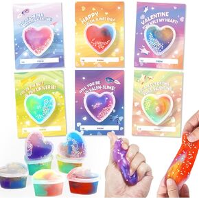SpringFlower Valentine's Day Card with 24pcs Heart-shaped Slime, Valentine's Gifts Exchange for School, Valentine Day Gifts Bulk, Valentine Party Favor for Kids, School Classroom Valentine's Prizes