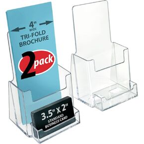 Azar Displays, 252922, Counter Brochure Holder for Trifold Flyers, Business Card or Gift Card Attachment, Advertisment Retail Display Stand, Countertop Literature Organizer, Acrylic, Clear, 10-Pack