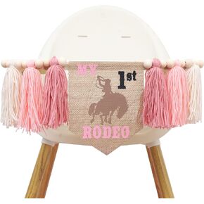 My First Rodeo High Chair Pink Tassel Banner - Cowgirl One Birthday Party Decorations,1st Rodeo Birthday Highchair Banner Photo Props,Western Farm Cowgirl Theme Party Decorations