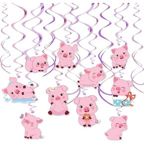 30CT Pig Hanging Swirl Decorations for Kids Birthday Party, Pink Piggy Party Decorations Farm Animal Barnyard Theme Supplies Cartoon Pig Streamers for Ceiling Pink Party Decor for Gilrs Baby Shower