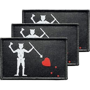 3Pcs Pirate Edward Teach Flag Patch 2x3 Inch, Hook Loop Tactical Embroidered Armband Blackbeard Pirate Flag Patches for Backpack Hat Vest Jacket.