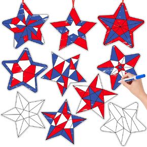 Beyumi Coloring Star Craft Kit - 83pcs Color Your Star Kit for Kid Independence Day DIY Coloring Ornament 4th of July Card Card Classrich Class -stistrict Project Project