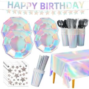 195pcs أعياد الميلاد الحفلات الحفلات القزحية ، زخارف حفلة عيد ميلاد قزحية ، لوحات الورق ، لافتة مائدة القش ، قش لحفلات عيد ميلاد حورية البحر ، يقدم 24 ضيفًا