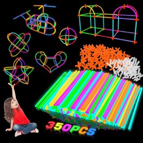 Valentine's Day Glow Sticks Bulk 350 pk Educational, Engineering Building Blocks -Glow in The Dark Construction Blocks- Party Pack for Kids