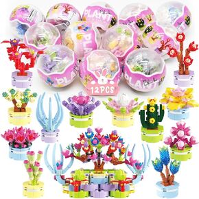 WODMAZ 12Pcs PreFilled Easter Eggs with Plant Building Blocks, Surprise Eggs Succulents Flower Toys for Kids Easter Eggs Hunt, Easter Basket Stuffers, Easter Party Favors, Easter Classroom Prize