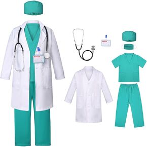 Kids Doctor Costume Doctor Lab Coat for Kids Doctor Lab Costumes for Boys Girls 3-12 Halloween Dress Up