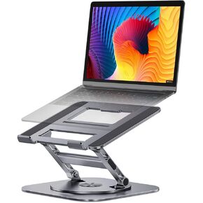 Adjustable Laptop Stand with 360 Rotating Base, Stable Computer Stand for Laptop Ergonimic Foldable Laptop Riser for Desk Compatible with MacBook Pro/Air Notebook up to 16 Inches, Black