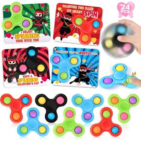 24PCS Valentine Day Cards & Fidget Spinner Toys for Kids, Unisex, Age 3+, School Exchange, Party Favors