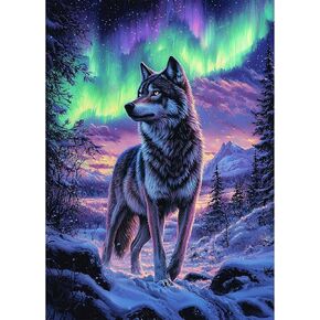 RICUVED Wolf Diamond Painting Kits for Adults, 5D Animal Diamond Painting Landscape Diamond Art Kits for Beginners, Full Drill Diamond Art Diamond Gem Diamond Painting Kits for Home Decor 12x16Inch