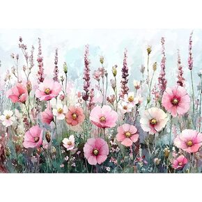 Lxmsja Pink Flowers Diamond Art Kits for Adults, Landscape DIY Full Drill Diamond Painting Kits for Beginners, 5D Gem Art Crafts for Adults, Home Wall Decor 16x12 inch