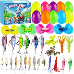 Kederwa Prefilled Easter Eggs with Toys, Fishing Easter Basket Stuffers for Teens Adults Filled Easter Egg Hunt Party Favors with Fishing Lure