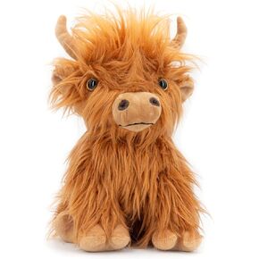Highland Cow Stuffed Animal Toy, Fluffy Hyland Cow Plushies, Brown Scottish Cow Decor, Doll Gifts for Girls and Kids