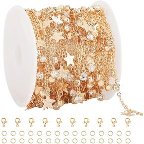 SMYHTGLIF 16.4 Feet Dangling Flat Star Pearl Chain for Jewelry Making Gold Plated Brass Chain Spool DIY Craft Jewelry Making Chains