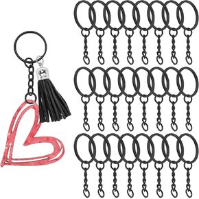 60Pcs Split Keychains Rings with Chain and Open Jump,1 Inch Key Chain Rings Kit Metal Key Chain Split Round Keychain Rings Bulk for Keychain Making Jewelry Findings DIY Crafts Supplies (Black)
