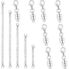 Magnetic Necklace Clasp Set with Chain Extenders, Necklace Extender and Magnetic Necklace Clasps and Closures (B Gold+Silver)