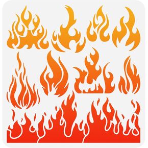 FINGERINSPIRE Flame Stencil 11.8x11.8 inch Reusable Fire Stencil Plastic 9 Styles Fire Pattern Stencil Flame Painting Decor Template for Arts Window Wall Crafts Painting Decorations