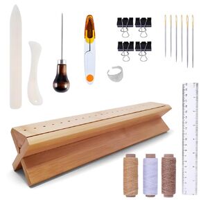 Updated 9.5 Inch Signature Punching Tools for Book Binding Kits - Assembled Bookbinding Kit with Waxed Thread, Needle,Binder Paper Clips, Awl - for DIY Bookbinding Crafts and Sewing Supplies