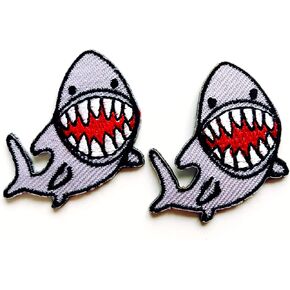 TH Set of 2 Tiny Mini Shark Cartoon Sea Cute Funny Sew Iron on Embroidered Applique Badge Sign Patch Clothing Costume