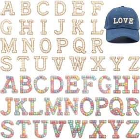 Letter Patches, 52pcs Self Adhesive Letter Patch for Clothes, Pearl Rhinestone A-Z Bling Letter Stickers Glitter for Jackets Backpacks Hats Bags Alphabet Embroidered Applique (Multicolor)