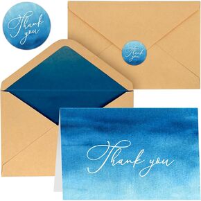100 Thank You Cards with Envelopes - Elegant Blue Design, Perfect for Graduation Thank You Cards 2024, Weddings, Baby Showers, Parties, and Small Business - Includes 120 Stickers for Easy Sealing