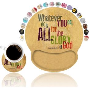Ergonomic Mouse Pad Wrist Support and Coasters Set, Bible Verse Whatever You do,do it All for The Glory of God.1Corinthlans 10 v31b Wrist Pad, Non-Slip PU Base for Home Office Working Pain Relief
