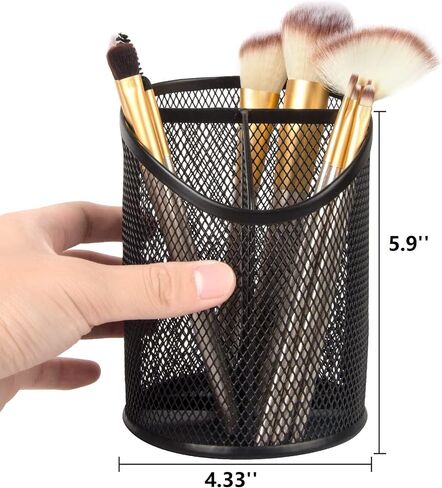 2 Pack Pen Holder Pen Organizer for Desk Mesh Round Pencil Holder Desktop Organizer 3 Compartments Pencil Organizer Desk Organizer for Office Home School, Black in Saudi Arabia