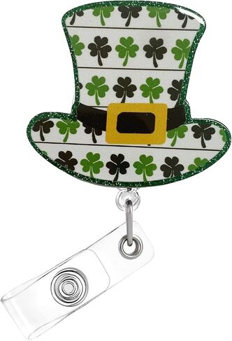 St. Patrick's Day Badge Reel,Green Four Leaf Clover Acrylic Badge for ID Card Badge,Telescoping Retractable Badge Holder Alligator Clip Accessories for Nurse,Medical Worker,Nursing Student,Teacher in Saudi Arabia