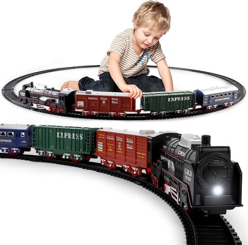 Deao Christmas Train Set Toys for Kids ، Toy Train Track Track Locomotive Engine Buture Beathwway Railway Prainwway Bustice مع علامات ومسارات على الطرق in Kuwait