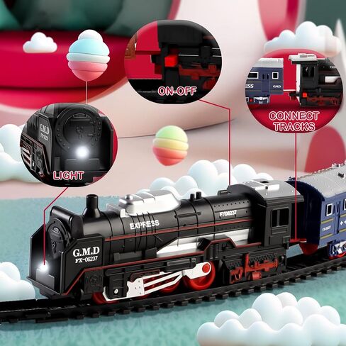 Deao Christmas Train Set Toys for Kids ، Toy Train Track Track Locomotive Engine Buture Beathwway Railway Prainwway Bustice مع علامات ومسارات على الطرق in Kuwait