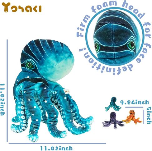 Octopus Stuffed Animal, 11''Marine Printed Octopus Plush Toys with 3 Baby, Soft Washable Toy Stuffed Marine Animal for Home Decor, Idea Gift for Kids Boys Girls Christmas Birthday Gifts (Blue) in Saudi Arabia