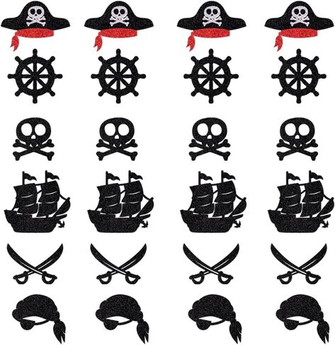 Clyberoy 24 Pack Pirate Cupcake Toppers - Glitter Compass و Skull و Pirate Ship و Ship Anchor Ricks لزينة كعكة الحفلات in Kuwait