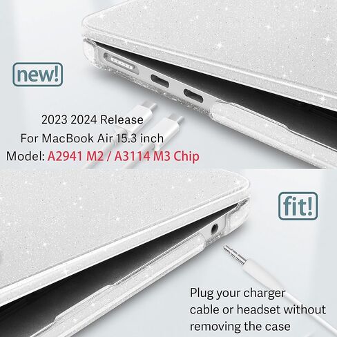 Compatible with MacBook Air 15 inch Case 2023 2024 2025 Release A2941 M2 A3114 M3 A3241 M4 Chip Retina Display Touch ID, Plastic Hard Shell Cover with Keyboard Cover, Star Sparkle Clear in Saudi Arabia