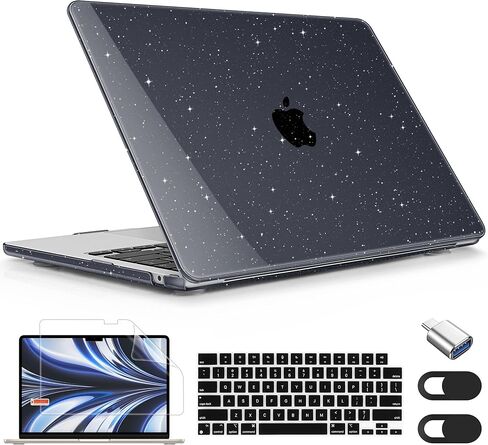 Compatible with MacBook Air 15 inch Case 2023 2024 2025 Release A2941 M2 A3114 M3 A3241 M4 Chip Retina Display Touch ID, Plastic Hard Shell Cover with Keyboard Cover, Star Sparkle Clear in Saudi Arabia
