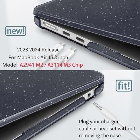 Compatible with MacBook Air 15 inch Case 2023 2024 2025 Release A2941 M2 A3114 M3 A3241 M4 Chip Retina Display Touch ID, Plastic Hard Shell Cover with Keyboard Cover, Star Sparkle Clear in Saudi Arabia