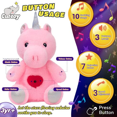 Cuteoy Plush Pink Unicorn Star Projector Musical Adjustable Singing Night Light Stuffed Animals Glowing Plushies Toy Gifts for Kids Birthday Easter Christmas,13'' in Saudi Arabia