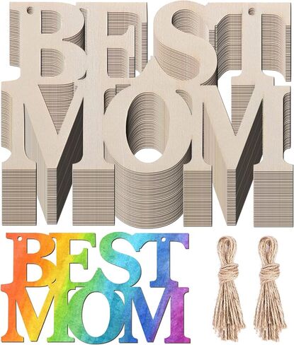 40PCS Mother's Day Unfinished Wood Crafts Best MOM Cutouts, Mothers Day Wood Crafts for Kids Mothers Day Tags Wooden Letters, Mom's Birthday Party Ornaments Happy Mother’s Day Gifts in Kuwait