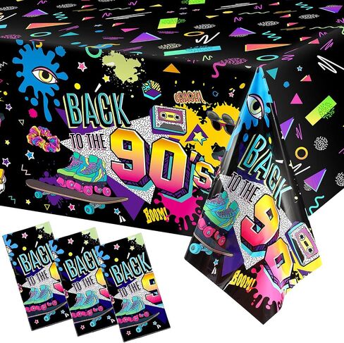 TEGEME 3 PCS 90S Party Party Table Cover to the 90 tablecloth التسعينات من القرن الماضي زخرفة حفلة عيد ميلاد التاسعيني in Kuwait