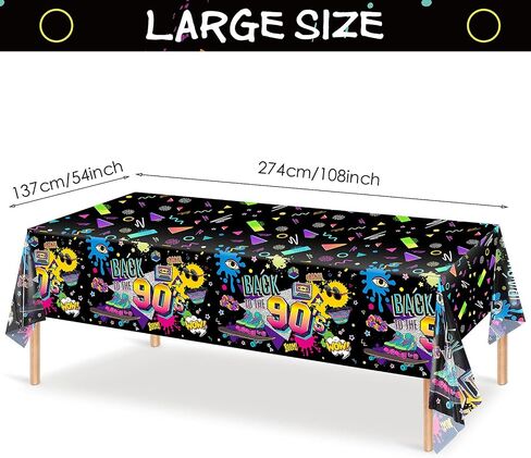 TEGEME 3 PCS 90S Party Party Table Cover to the 90 tablecloth التسعينات من القرن الماضي زخرفة حفلة عيد ميلاد التاسعيني in Kuwait