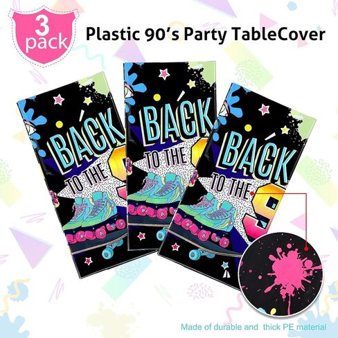 TEGEME 3 PCS 90S Party Party Table Cover to the 90 tablecloth التسعينات من القرن الماضي زخرفة حفلة عيد ميلاد التاسعيني in Kuwait