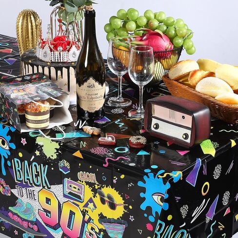 TEGEME 3 PCS 90S Party Party Table Cover to the 90 tablecloth التسعينات من القرن الماضي زخرفة حفلة عيد ميلاد التاسعيني in Kuwait