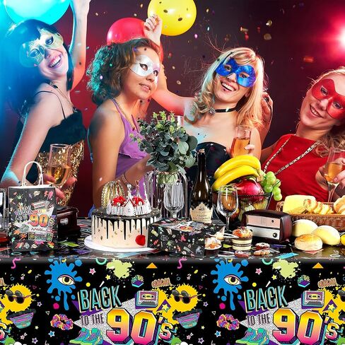 TEGEME 3 PCS 90S Party Party Table Cover to the 90 tablecloth التسعينات من القرن الماضي زخرفة حفلة عيد ميلاد التاسعيني in Kuwait