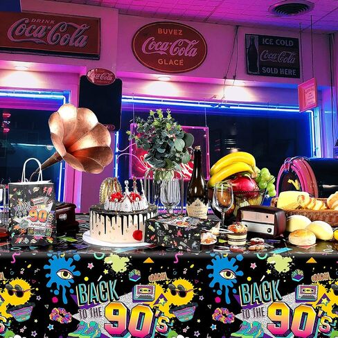 TEGEME 3 PCS 90S Party Party Table Cover to the 90 tablecloth التسعينات من القرن الماضي زخرفة حفلة عيد ميلاد التاسعيني in Kuwait