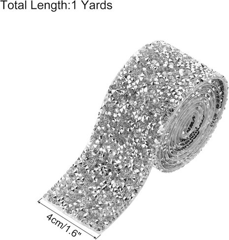 MECCANIXITY Rhinestone Ribbon, 1.6 Inch 1 Yards Crystal Rhinestone Ribbon Trim Self Adhesive Glitter Tape Roll Bling for Crafting, Silver in Kuwait