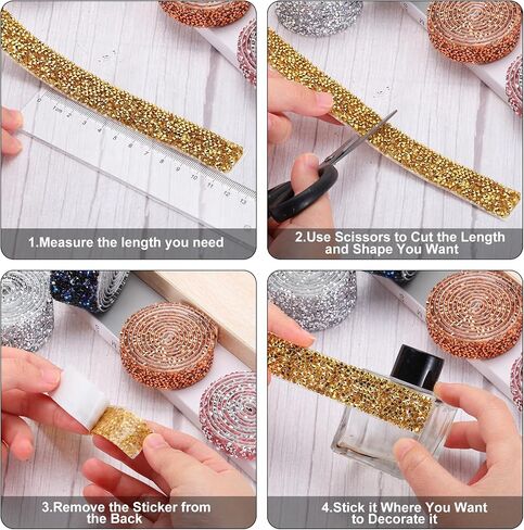 MECCANIXITY Rhinestone Ribbon, 1.6 Inch 1 Yards Crystal Rhinestone Ribbon Trim Self Adhesive Glitter Tape Roll Bling for Crafting, Silver in Kuwait